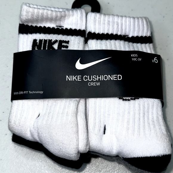 Nike Kids Size 10C-3Y Cushioned Crew 6 Pack White Black Gray New in Package - Picture 1 of 4